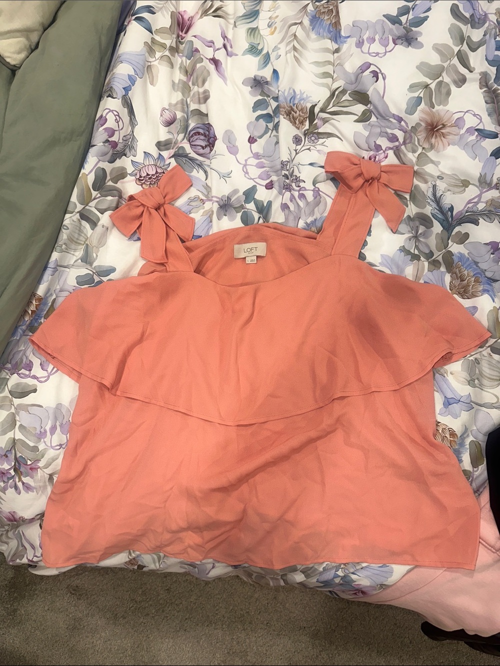 LOFT Coral Pink Tie-Shoulder Ruffle Camisole